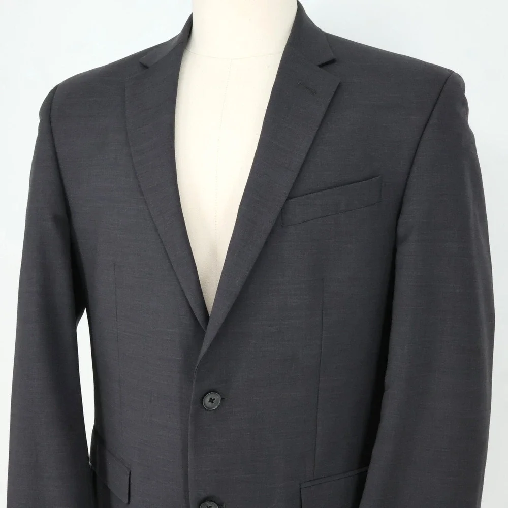 Kenneth Cole Sport Coat Mens 42R Dark Gray Wool Jacket Lined Blazer Preppy